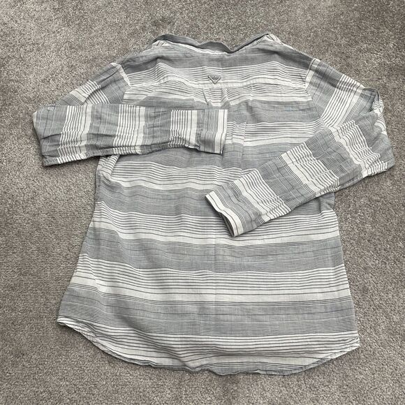 Columbia PFG Button Down Shirt Womens Medium White Gray Stripe Auburn University - Picture 2 of 13